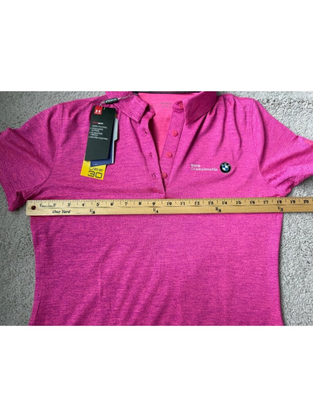 Under Armour New Women’s Medium Golf BMW Pink Polo Short Sleeve UPF 30 - Picture 5 of 10